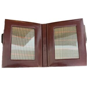 Vintage Barrington Picture Frame Brown Leather 4x 6 Double Sided Office